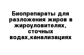 Биопрепараты для разложения жиров в жироуловителях, сточных водах,канализациях